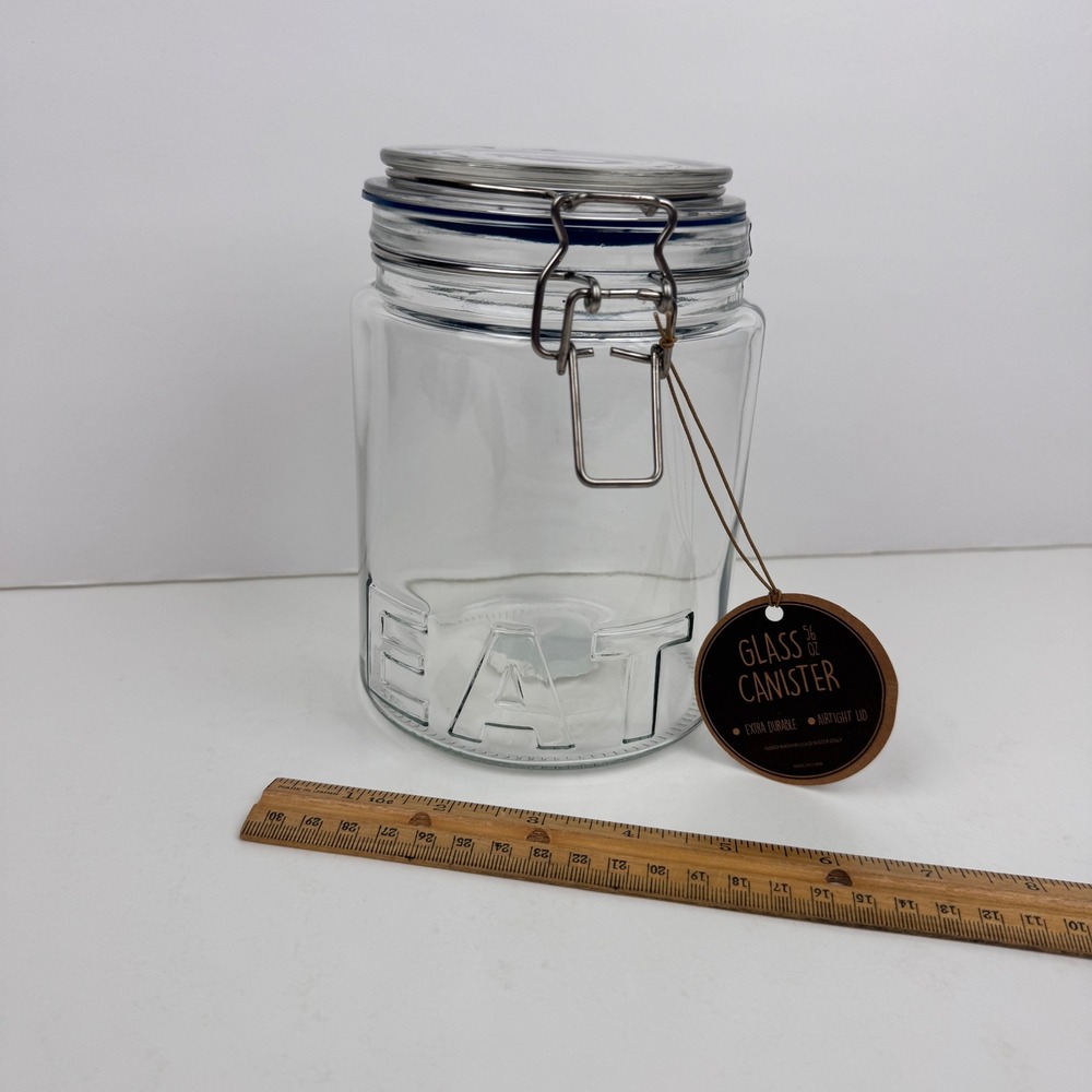 Clear Embossed 3D Eat Jar Hinge Air Tight Lid 56floz Global Market Glassworks
